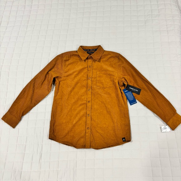 NWT Kenneth Cole Lightweight Corduroy Button Up Burnt Tan Timberland Boy’s 14/16 - Picture 1 of 10